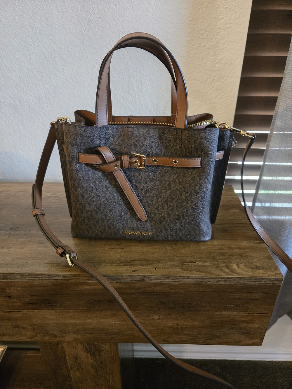 Michael Kors Brown Logo Mini Tote with Adjustable Strap